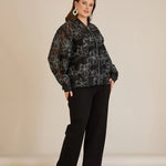 Elegante Jacke mit silbernen Blumenmotiven – Schwarz