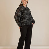 Elegante Jacke mit silbernen Blumenmotiven – Schwarz