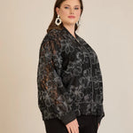 Elegante Jacke mit silbernen Blumenmotiven – Schwarz