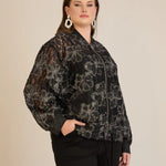 Elegante Jacke mit silbernen Blumenmotiven – Schwarz