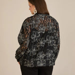 Elegante Jacke mit silbernen Blumenmotiven – Schwarz