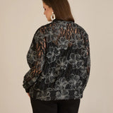 Elegante Jacke mit silbernen Blumenmotiven – Schwarz