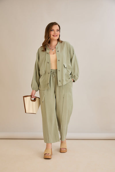 Lyocell Set aus 2 Teilen Hosen + Jacke - Grün 10810