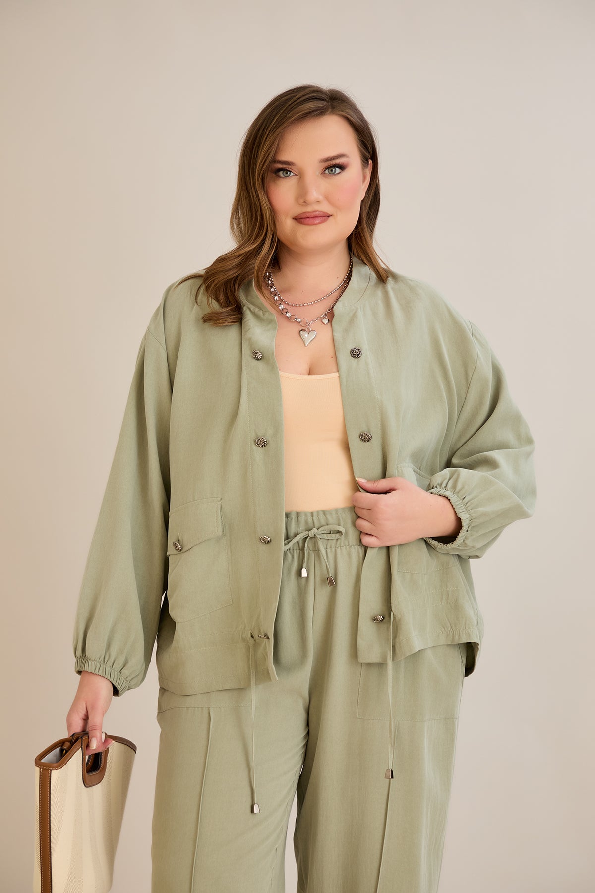 Lyocell Set aus 2 Teilen Hosen + Jacke - Grün 10810