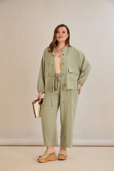 Lyocell Set aus 2 Teilen Hosen + Jacke - Grün 10810