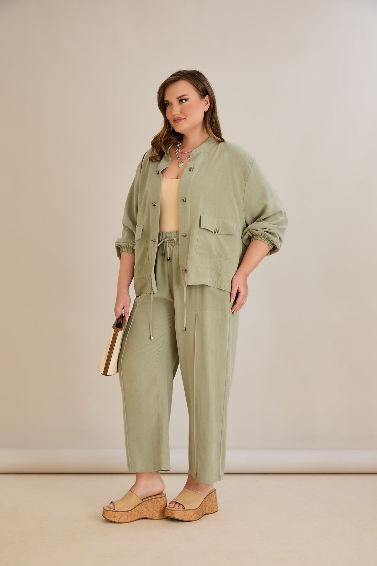 Lyocell Set aus 2 Teilen Hosen + Jacke - Grün 10810