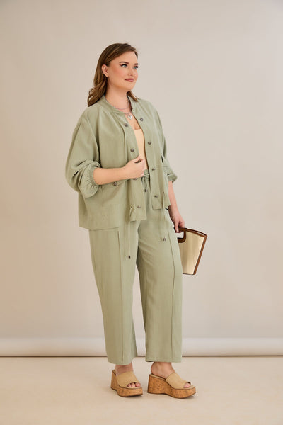 Lyocell Set aus 2 Teilen Hosen + Jacke - Grün 10810