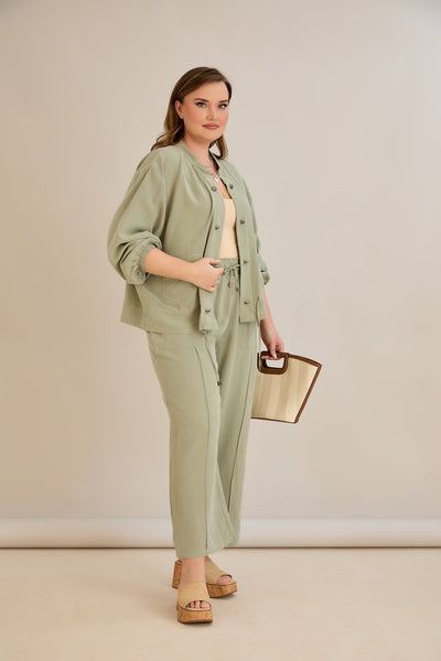 Lyocell Set aus 2 Teilen Hosen + Jacke - Grün 10810