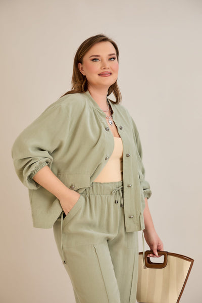 Lyocell Set aus 2 Teilen Hosen + Jacke - Grün 10810