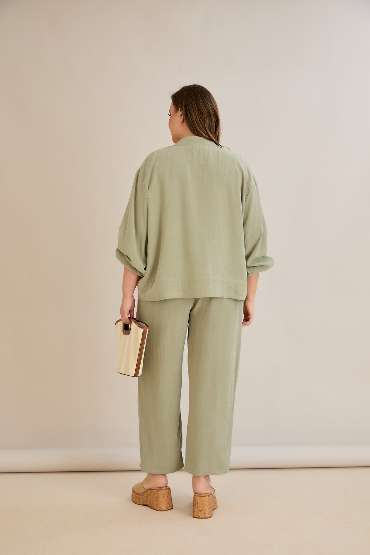 Lyocell Set aus 2 Teilen Hosen + Jacke - Grün 10810