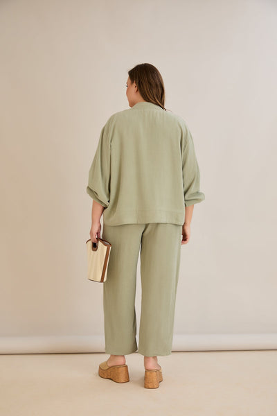 Lyocell Set aus 2 Teilen Hosen + Jacke - Grün 10810