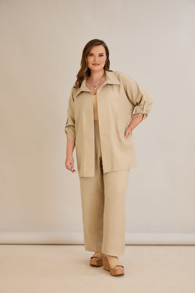 Eleganter Zweiteiler mit Strass-Dekoration - Beige