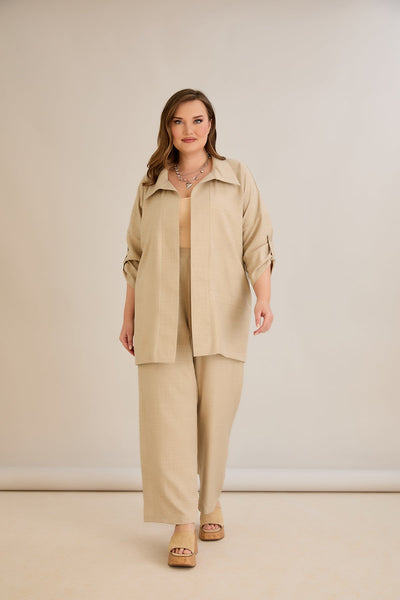 Eleganter Zweiteiler mit Strass-Dekoration - Beige