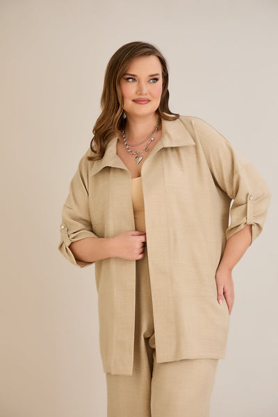 Eleganter Zweiteiler mit Strass-Dekoration - Beige