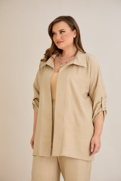 Eleganter Zweiteiler mit Strass-Dekoration - Beige