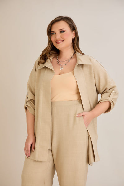 Eleganter Zweiteiler mit Strass-Dekoration - Beige