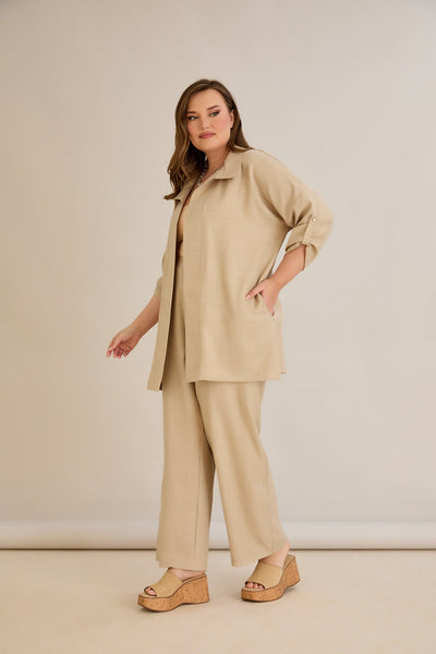 Eleganter Zweiteiler mit Strass-Dekoration - Beige