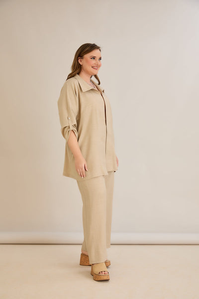 Eleganter Zweiteiler mit Strass-Dekoration - Beige