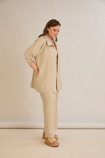 Eleganter Zweiteiler mit Strass-Dekoration - Beige