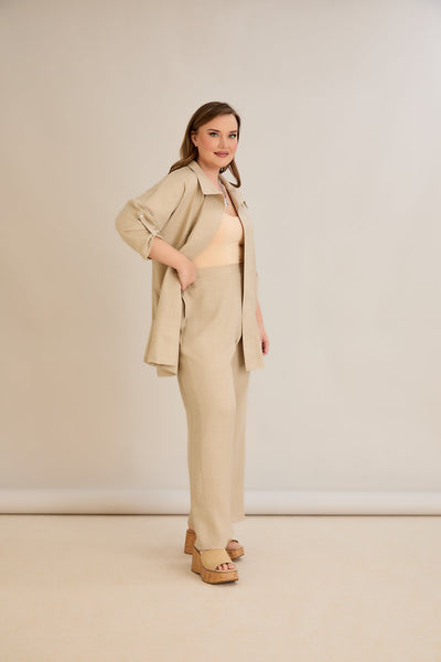 Eleganter Zweiteiler mit Strass-Dekoration - Beige