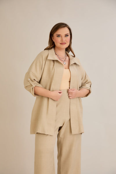 Eleganter Zweiteiler mit Strass-Dekoration - Beige