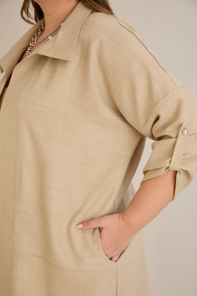Eleganter Zweiteiler mit Strass-Dekoration - Beige