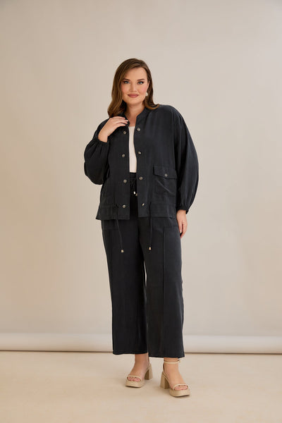 Lyocell Set aus 2 Teilen: Hose + Jacke - Schwarz 10810