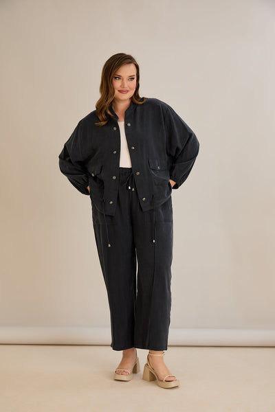 Lyocell Set aus 2 Teilen: Hose + Jacke - Schwarz 10810