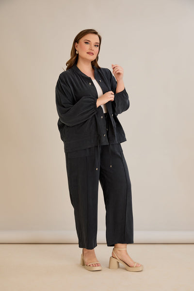 Lyocell Set aus 2 Teilen: Hose + Jacke - Schwarz 10810