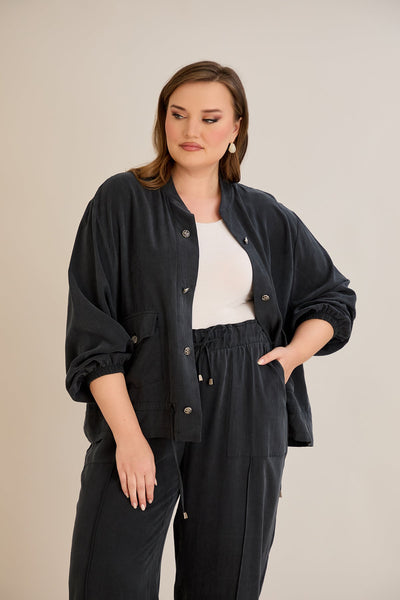 Lyocell Set aus 2 Teilen: Hose + Jacke - Schwarz 10810