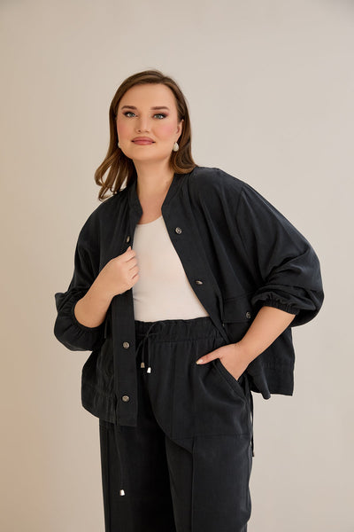 Lyocell Set aus 2 Teilen: Hose + Jacke - Schwarz 10810