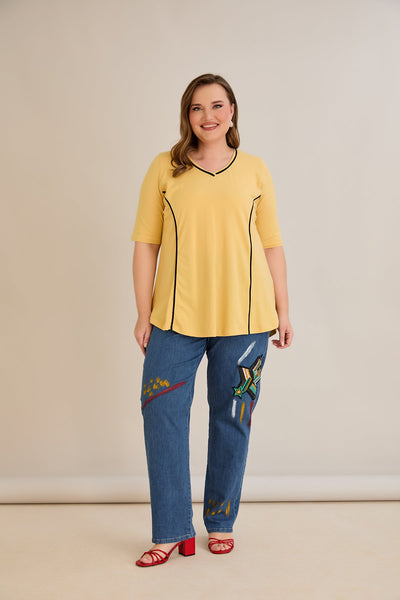 Jeans mit Applikationen und elastischem Bund