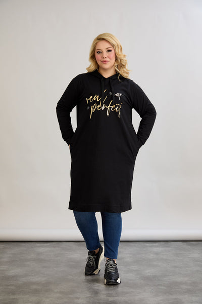 Baumwoll-Tunikakleid mit goldenem Schriftzug "Real Love"