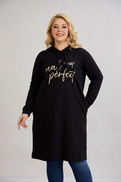 Baumwoll-Tunikakleid mit goldenem Schriftzug "Real Love"