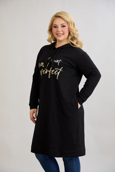 Baumwoll-Tunikakleid mit goldenem Schriftzug "Real Love"