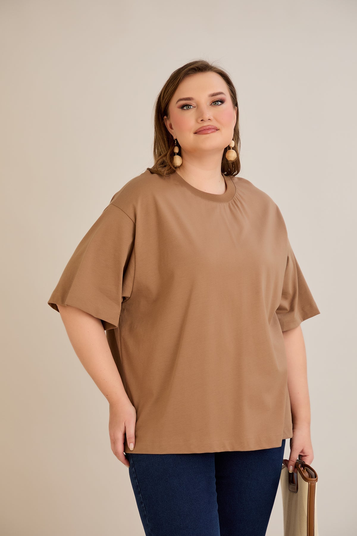 Baumwoll-Oversize-T-Shirt - Mocca 10355