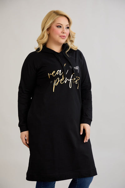 Baumwoll-Tunikakleid mit goldenem Schriftzug "Real Love"