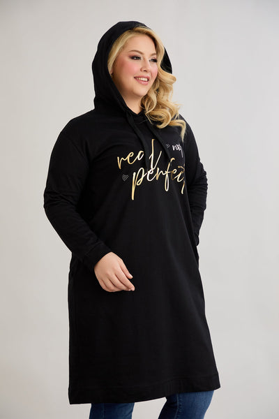 Baumwoll-Tunikakleid mit goldenem Schriftzug "Real Love"