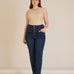 Elastische High-Waist-Jeans mit Knopfleiste – Indigo