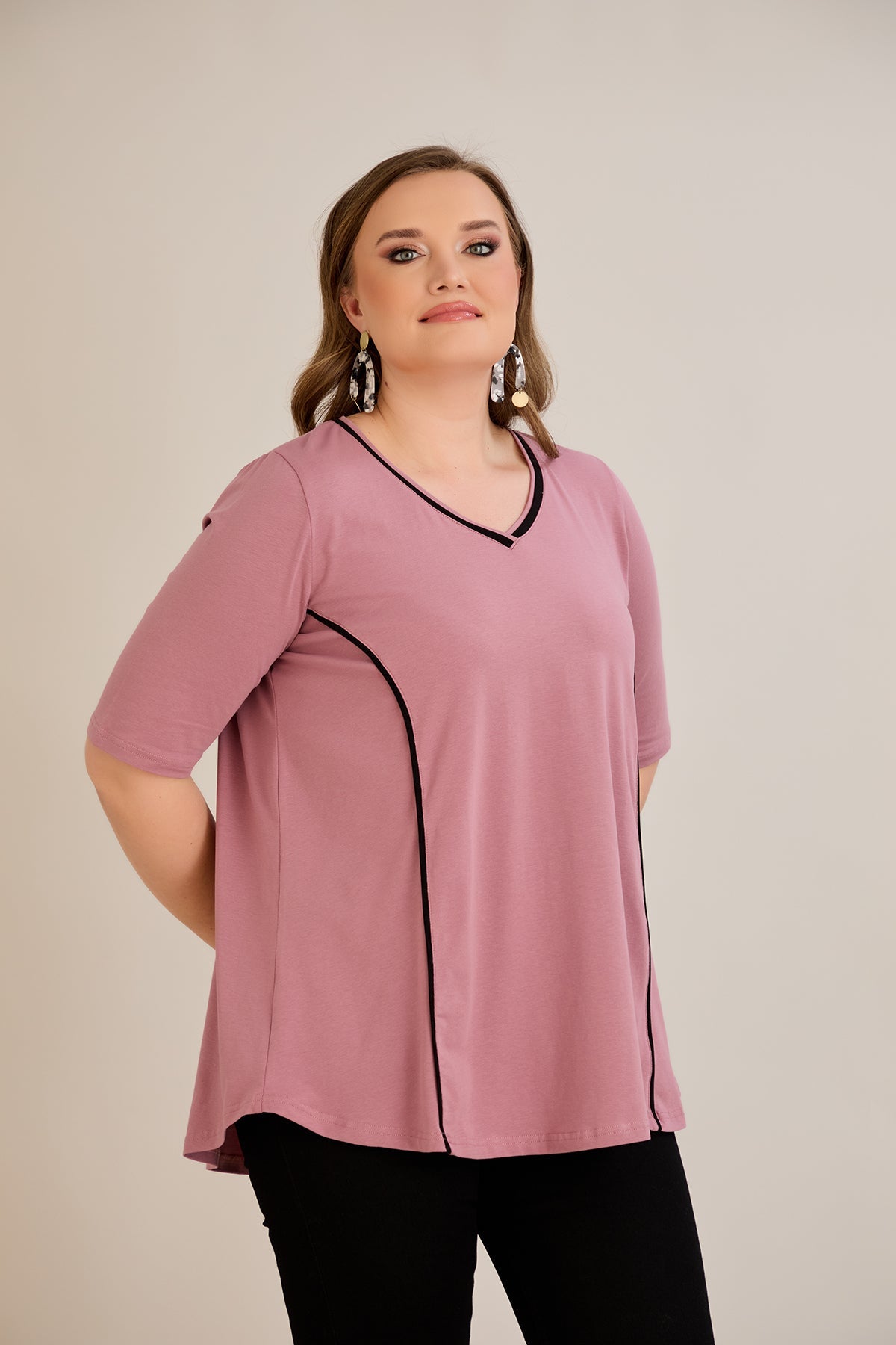 Baumwollbluse mit kurzen Ärmeln und A-Linie - Rosa