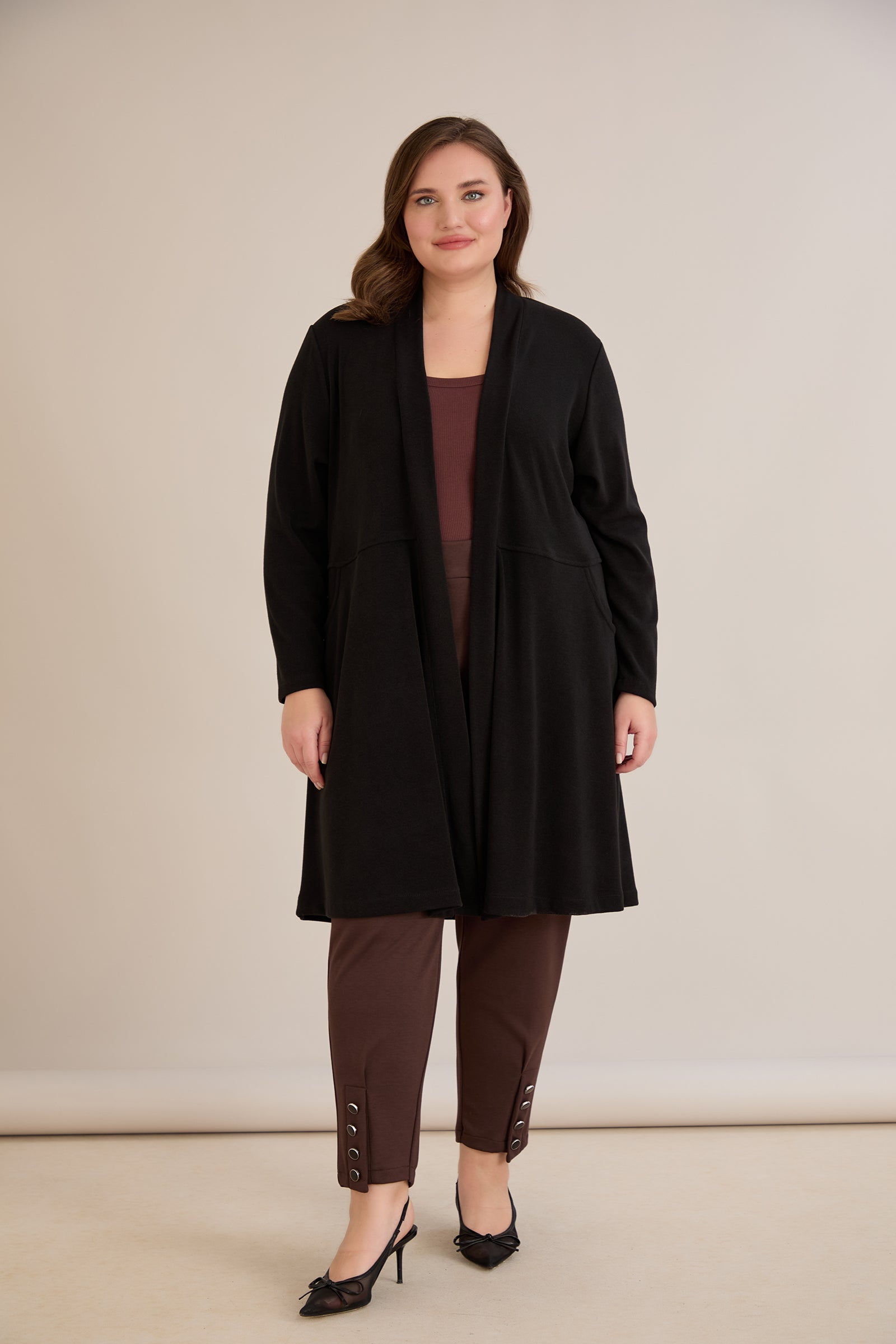 Langer Cape-Cardigan - Schwarz – Schwarz