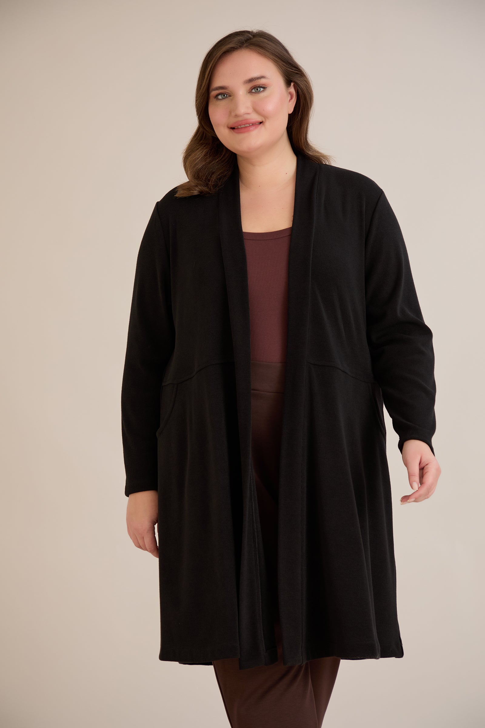 Langer Cape-Cardigan - Schwarz – Schwarz