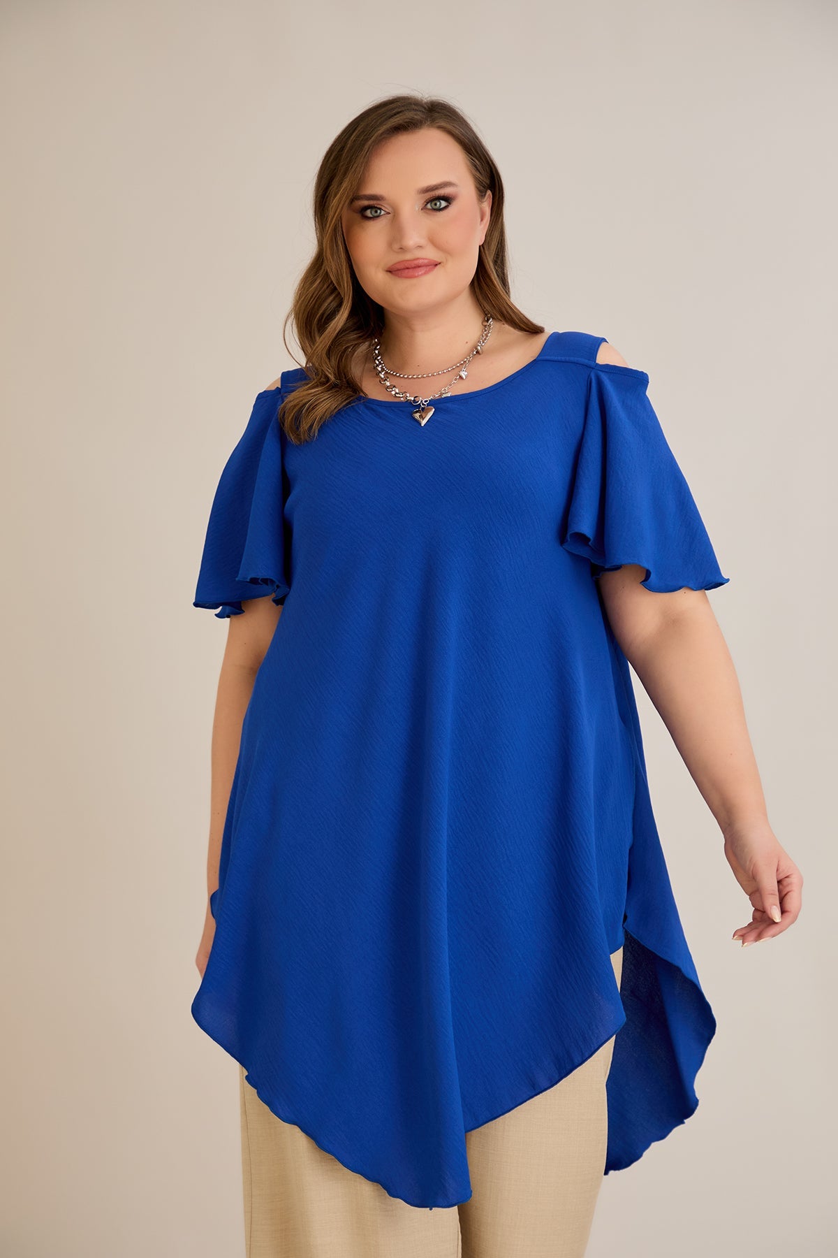 Asymmetrische Tunika mit Cut-Out-Schulter - Blau