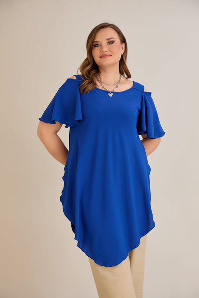 Asymmetrische Tunika mit Cut-Out-Schulter - Blau