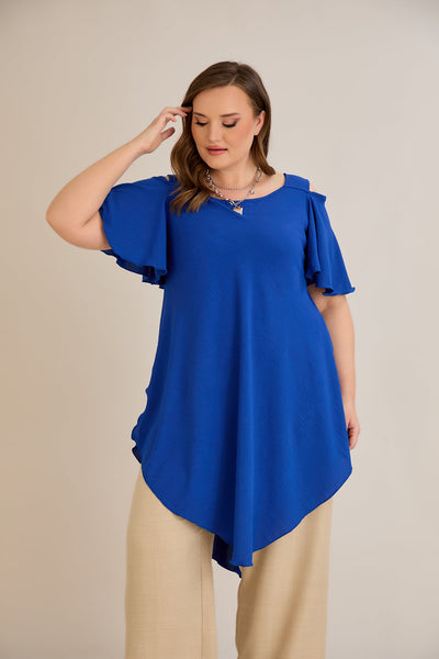 Asymmetrische Tunika mit Cut-Out-Schulter - Blau