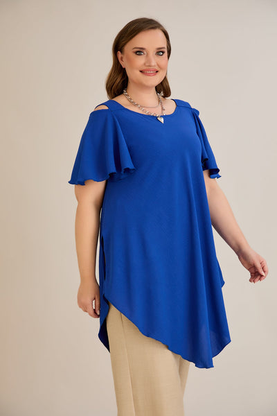 Asymmetrische Tunika mit Cut-Out-Schulter - Blau