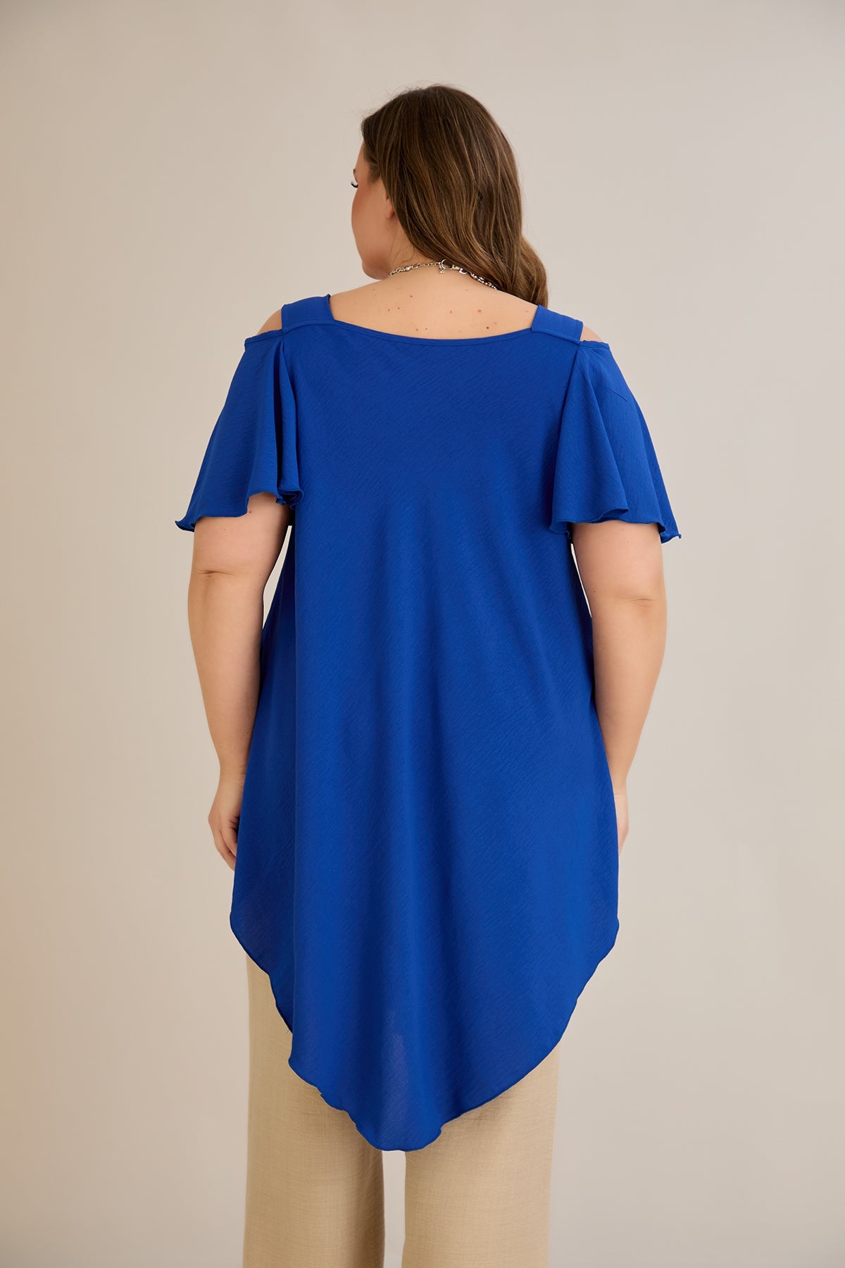Asymmetrische Tunika mit Cut-Out-Schulter - Blau