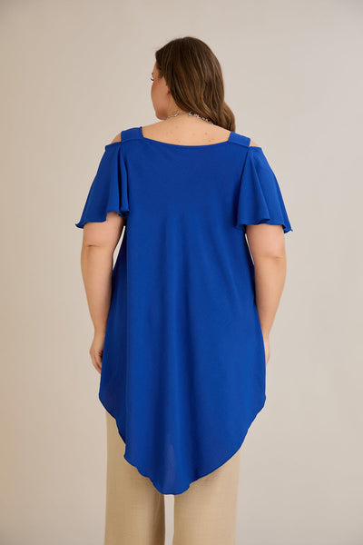 Asymmetrische Tunika mit Cut-Out-Schulter - Blau