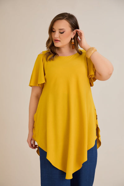 Asymmetrische Tunika aus luftigem Stoff mit Cut-Out-Schulter