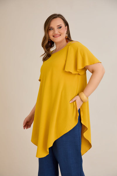 Asymmetrische Tunika aus luftigem Stoff mit Cut-Out-Schulter